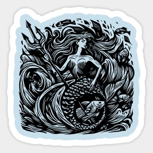 Woodcut Mermaid Sticker